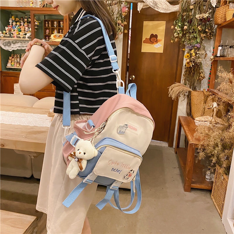 Schoolbag girl's Instagram Korean forest-themed color-blocking small backpack, student crossbody bag, cute Internet celebrity girl's super popular backpack, Jinquan 0801 booth
