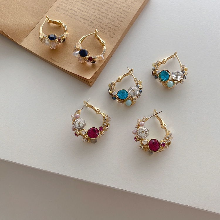 Hand-made crystal stone braided French ear buckle