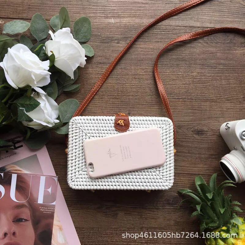 越南藤编 手工草编包 方形藤编包拓迎编织包单肩斜挎女小风香女包细节图