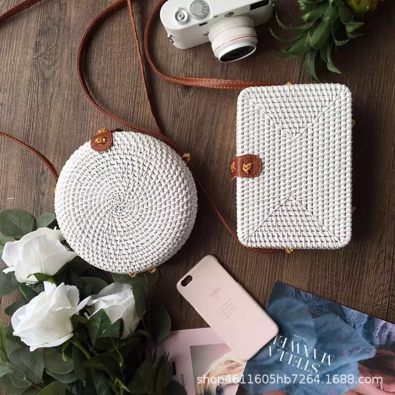越南藤编 手工草编包 方形藤编包拓迎编织包单肩斜挎女小风香女包白底实物图