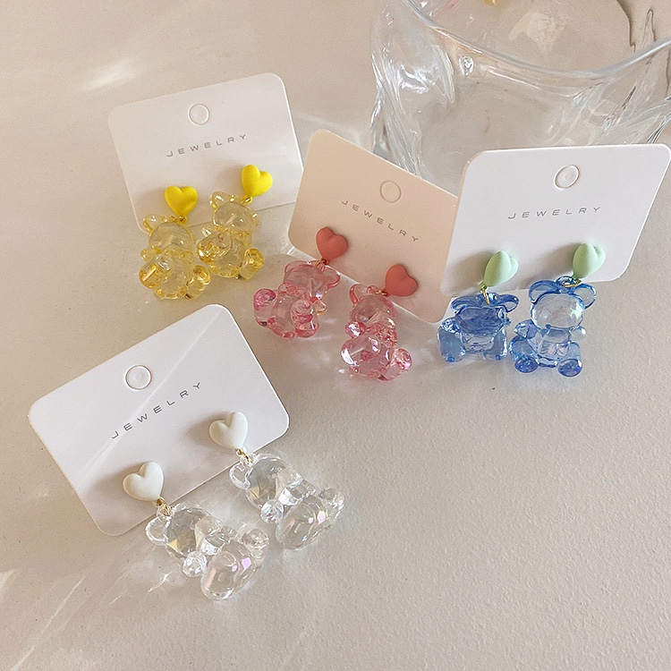 Transparent bear color earrings, cute holiday style thumbnail