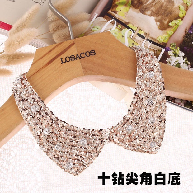 Korean fashion doll collar gold nail beads glitter female false collar pearl glitter decorated spring and autumn shirt sweater false collar 8