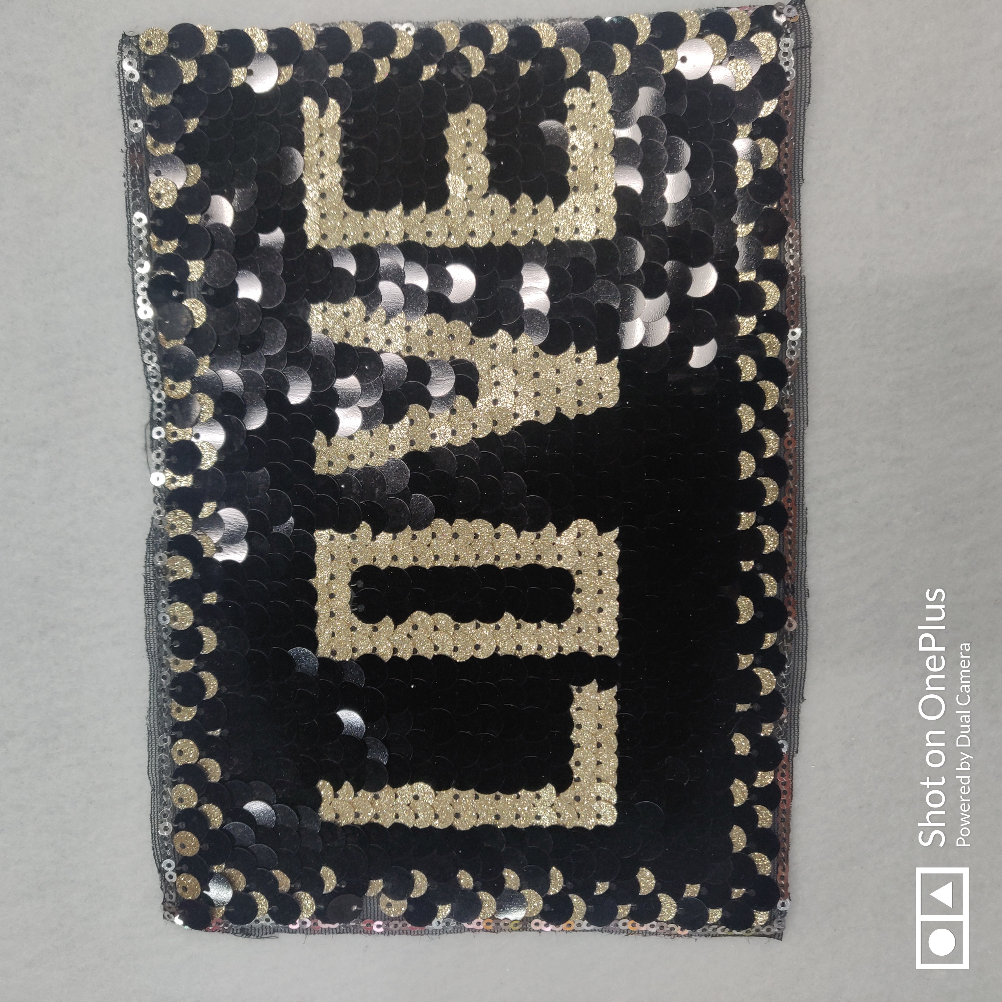 金色片黑色鱼鳞片刺绣布贴