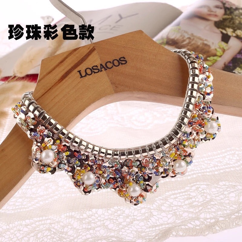 Korean fashion doll collar gold nail beads glitter female false collar pearl glitter decorated spring and autumn shirt sweater false collar 18