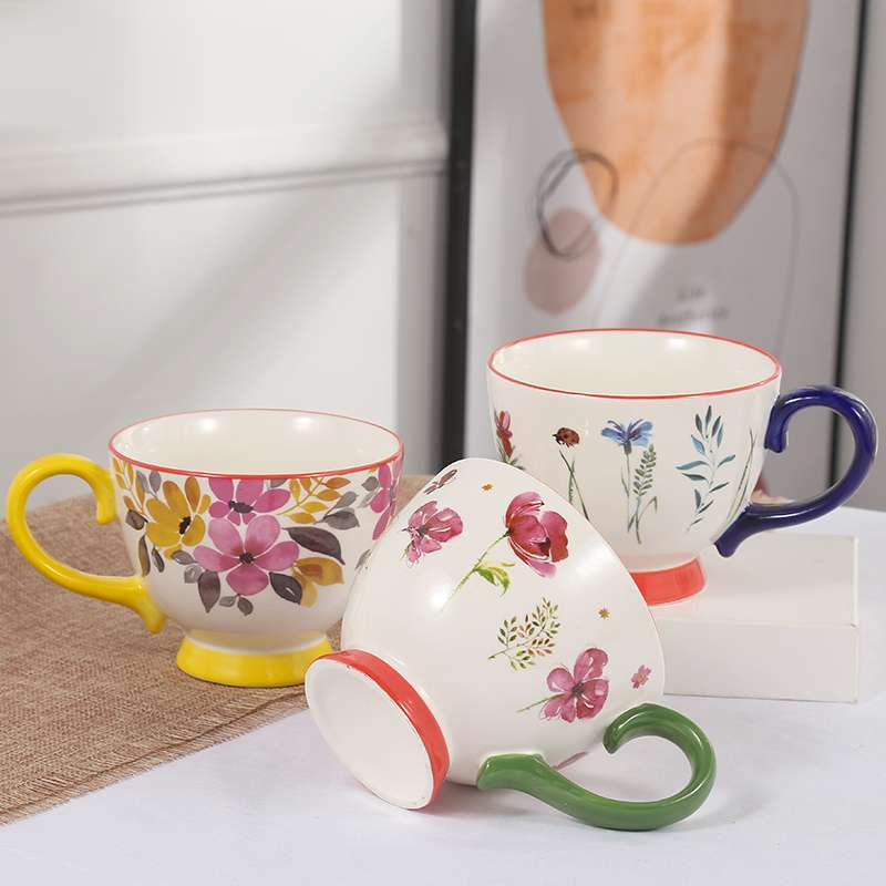 European and American style home hand-painted breakfast milk oat cups, large-capacity coffee red tea cups, factory wholesale mugs detail image 2