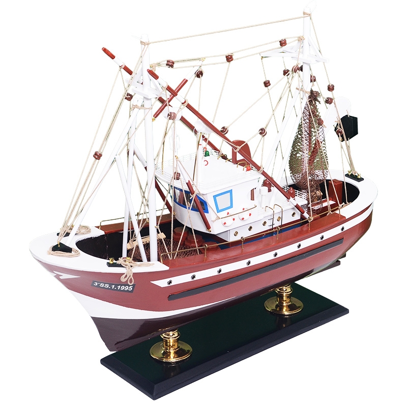 Wooden Creative Smooth Sailing Fishing Boat Model Decoration Large Entryway Decoration Pirate Ship Crafts Fish Boat Simulation Wooden Decoration Handicraft Specification drawing