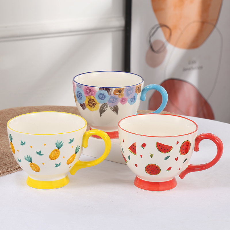 European and American style home hand-painted breakfast milk oat cups, large-capacity coffee red tea cups, factory wholesale mugs