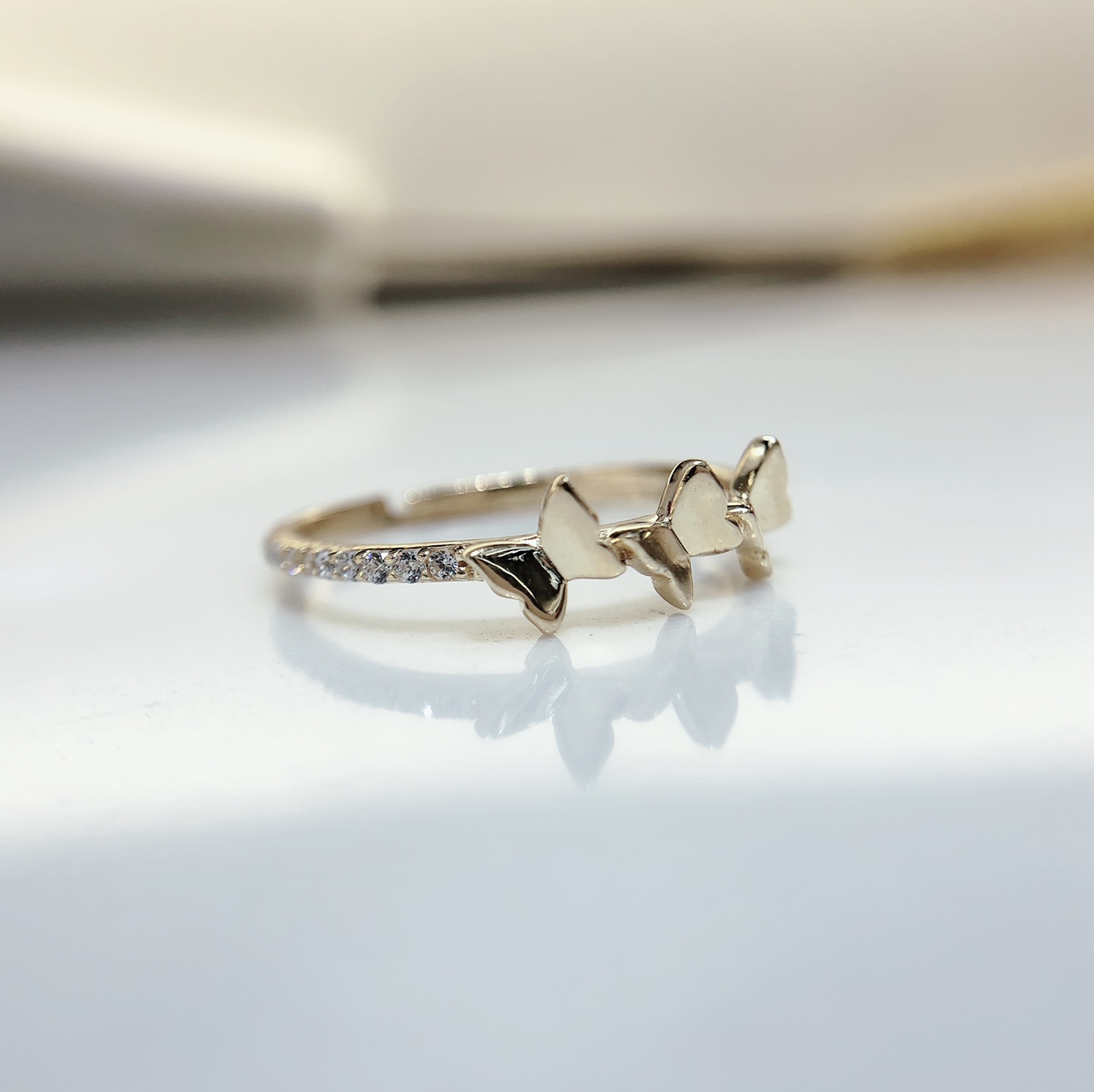 纯银925锆石蝴蝶开口戒指