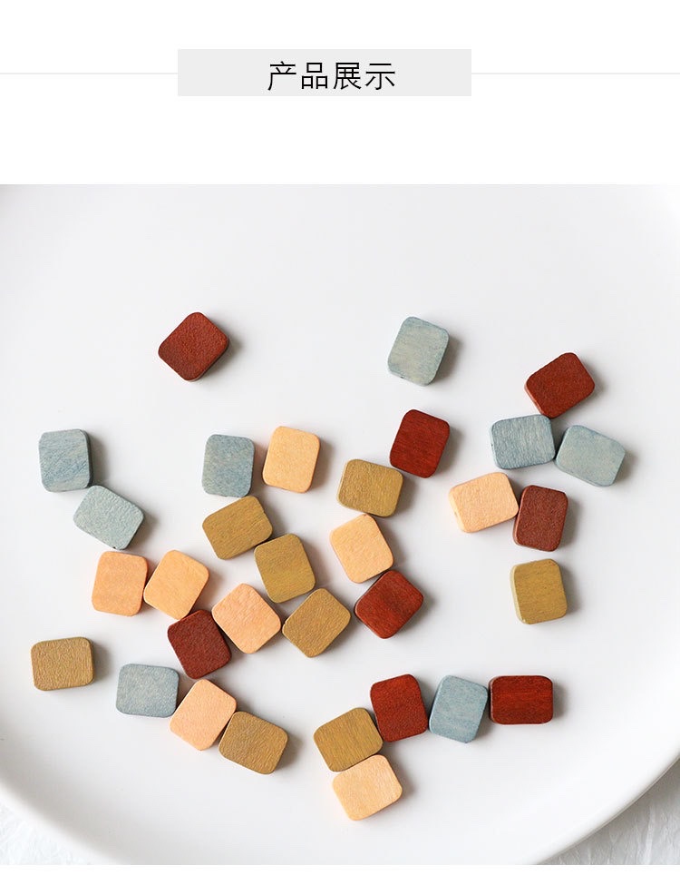 Wooden small square piece earrings and necklace accessories detail image 6