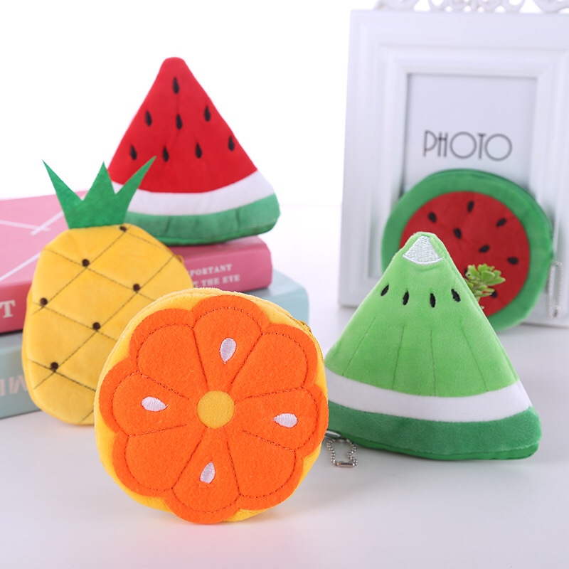 韩版西瓜包橙子菠萝水果手机包 卡通毛绒零钱包钥匙包厂家批发