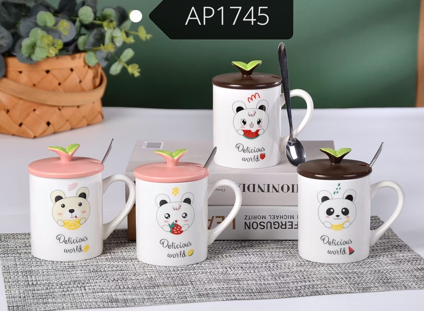 Bear 🐻 cartoon ceramic cup office cup personal water cup coffee water cup with lid AP1745 detail image 1