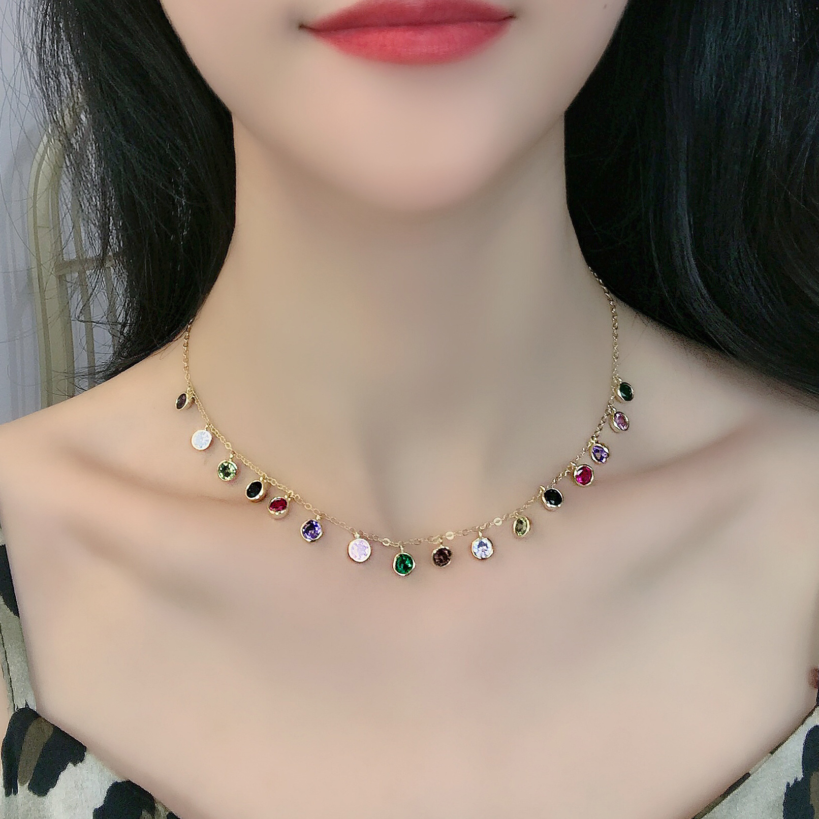 Cross-border hot selling women's necklace South American style color matching glass stone pendant personality earrings necklace manufacturers direct sales thumbnail