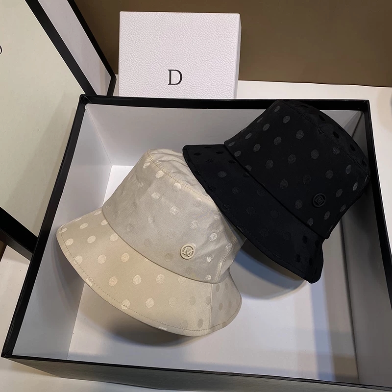 提花波点棉渔夫帽纯色遮阳布帽子女宽檐防晒逛街盆帽21年夏天新潮03白底实物图