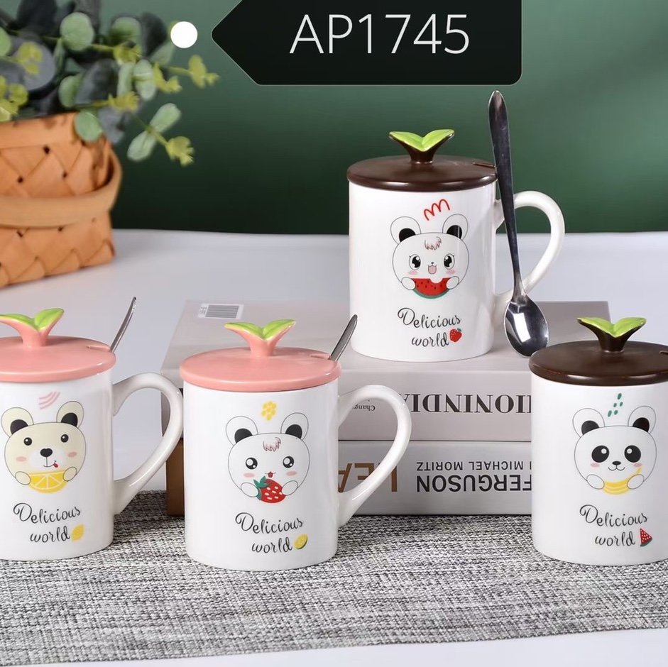 Bear 🐻 cartoon ceramic cup office cup personal water cup coffee water cup with lid AP1745