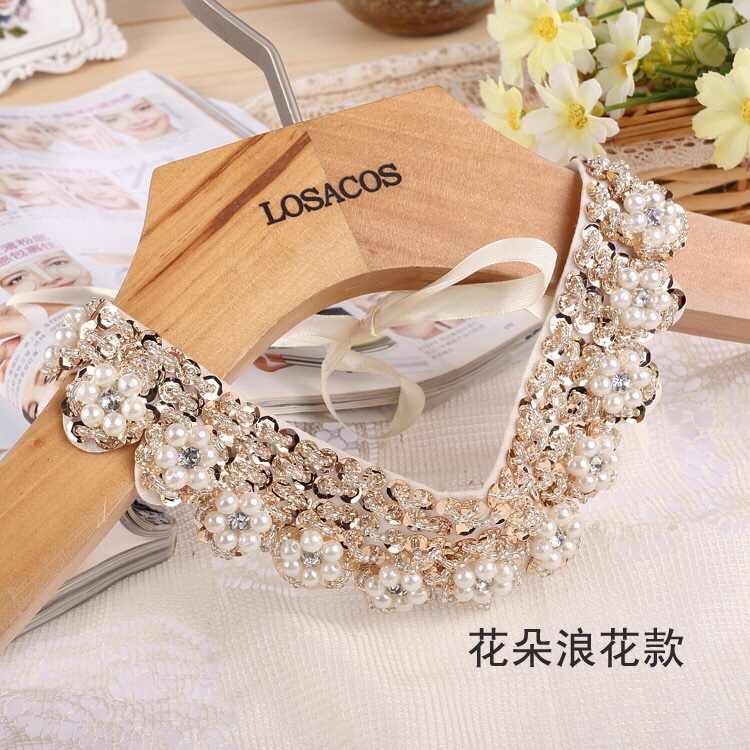 Korean fashion doll collar gold nail beads glitter female false collar pearl glitter decorated spring and autumn shirt sweater false collar 23