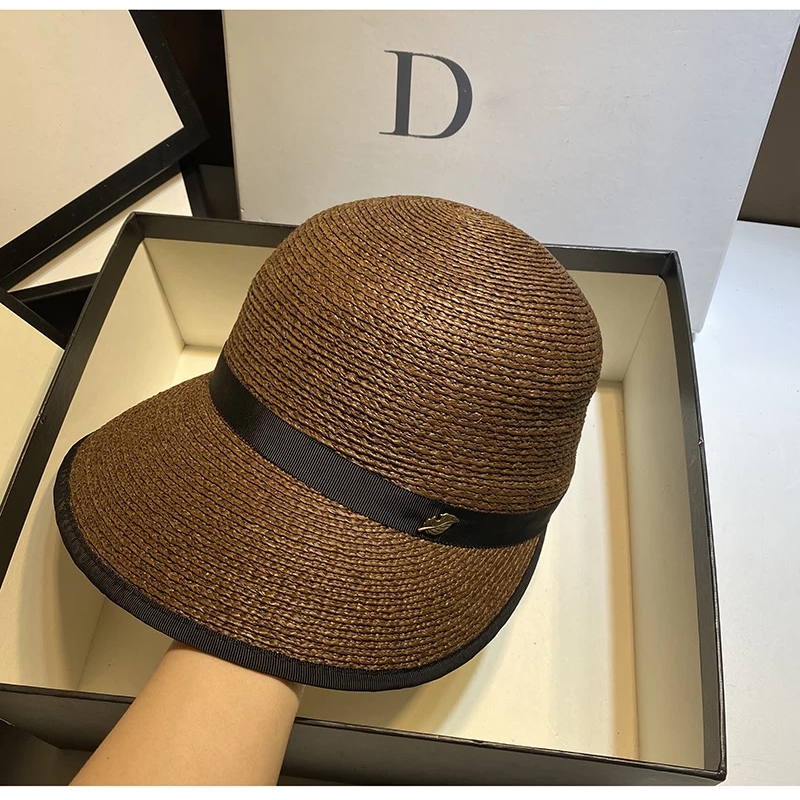 2020 new Laffia grass equestrian hat Korean version of female spring and summer all shade duck hat beach straw hat casual 59