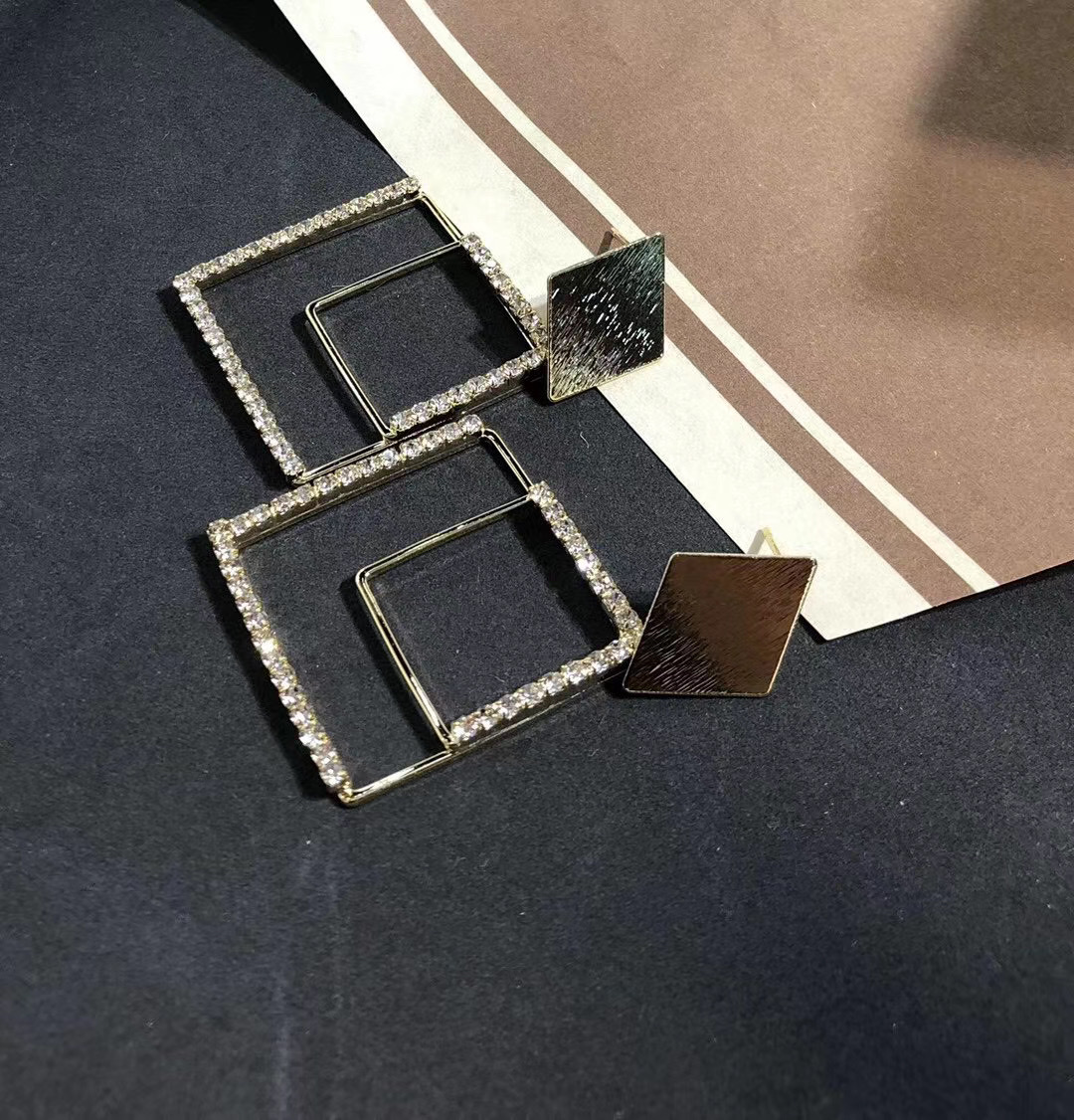 Simple Commuter S925 Silver Needle square Zircon hollowed-out earrings, fashionable and elegant, niche design, ins Korean earrings 1 Specification image