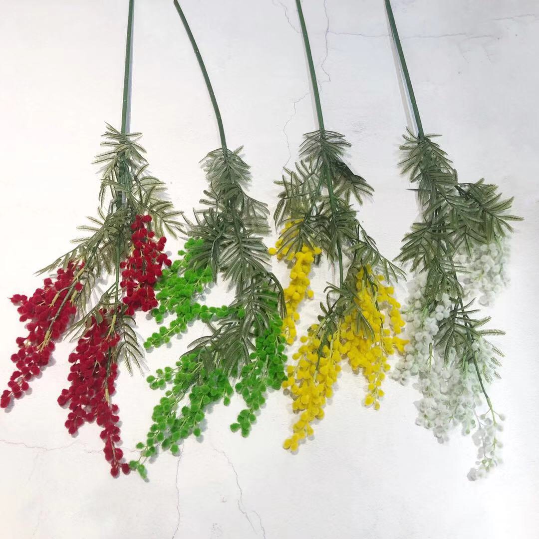 仿真金合欢毛绒塑胶花三叉王樱花客厅装饰