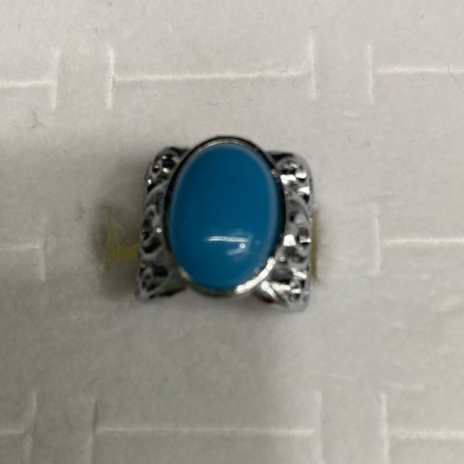 Electric silver sticky blue imitation jade popular fashion all men and women ring