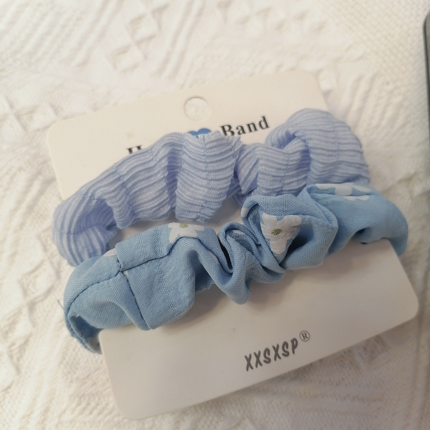 Linglong Princess Fabric Large Intestine Hair Band 2-piece Set, French floral hair Tie, Fresh and Clean Solid color Hair tie, leather band
