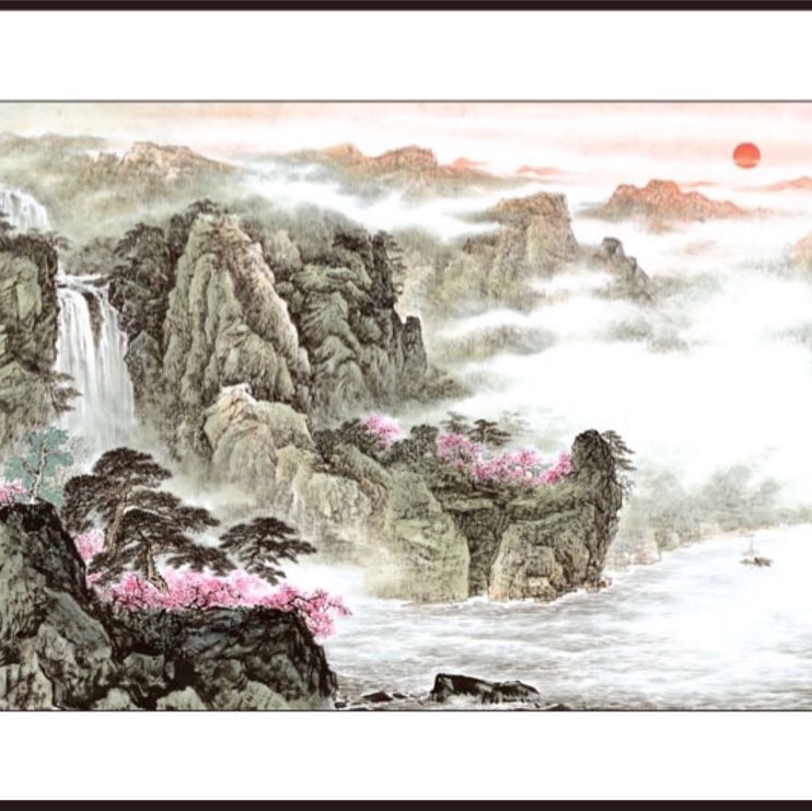 110x280(with rounded corners) watermarked printed landscape Chinese painting, decorative painting, Xuan paper painting, traditional Chinese painting