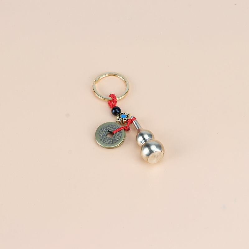 Pure copper five-emperor coin gourd car key chain pendant, hollow copper gourd fortune and prosperity pendant detail image 1