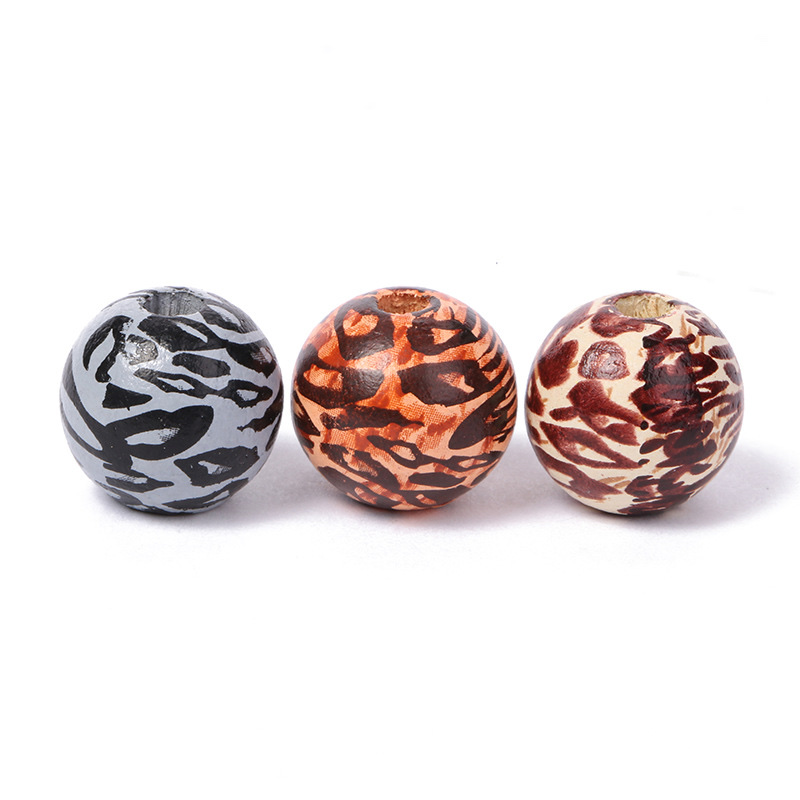 16mm leopard print straw wood beads details Picture