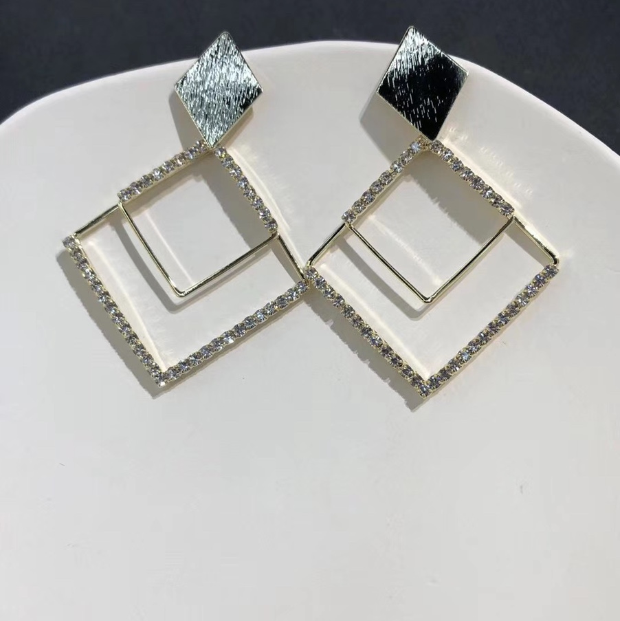 Simple Commuter S925 Silver Needle square Zircon hollowed-out earrings, fashionable and elegant, niche design, ins Korean earrings 1