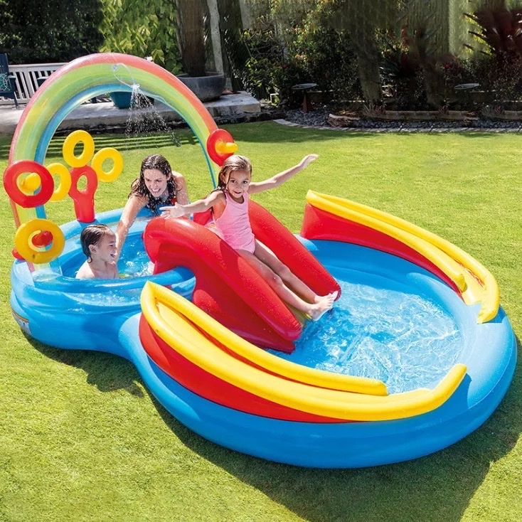 INTEX57453 figure-eight slide, rainbow inflatable swimming pool, thickened children's water play pool, home ocean ball pool Specification image