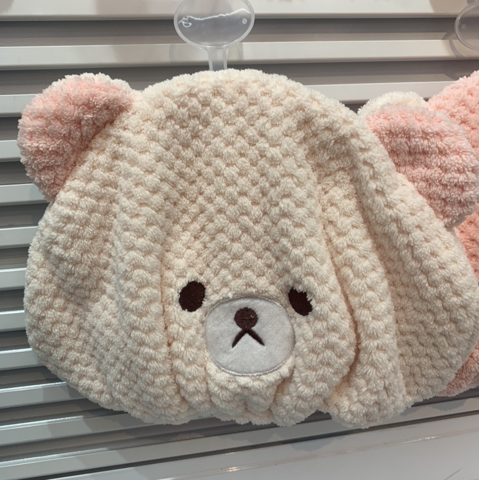 格子熊米色浴帽