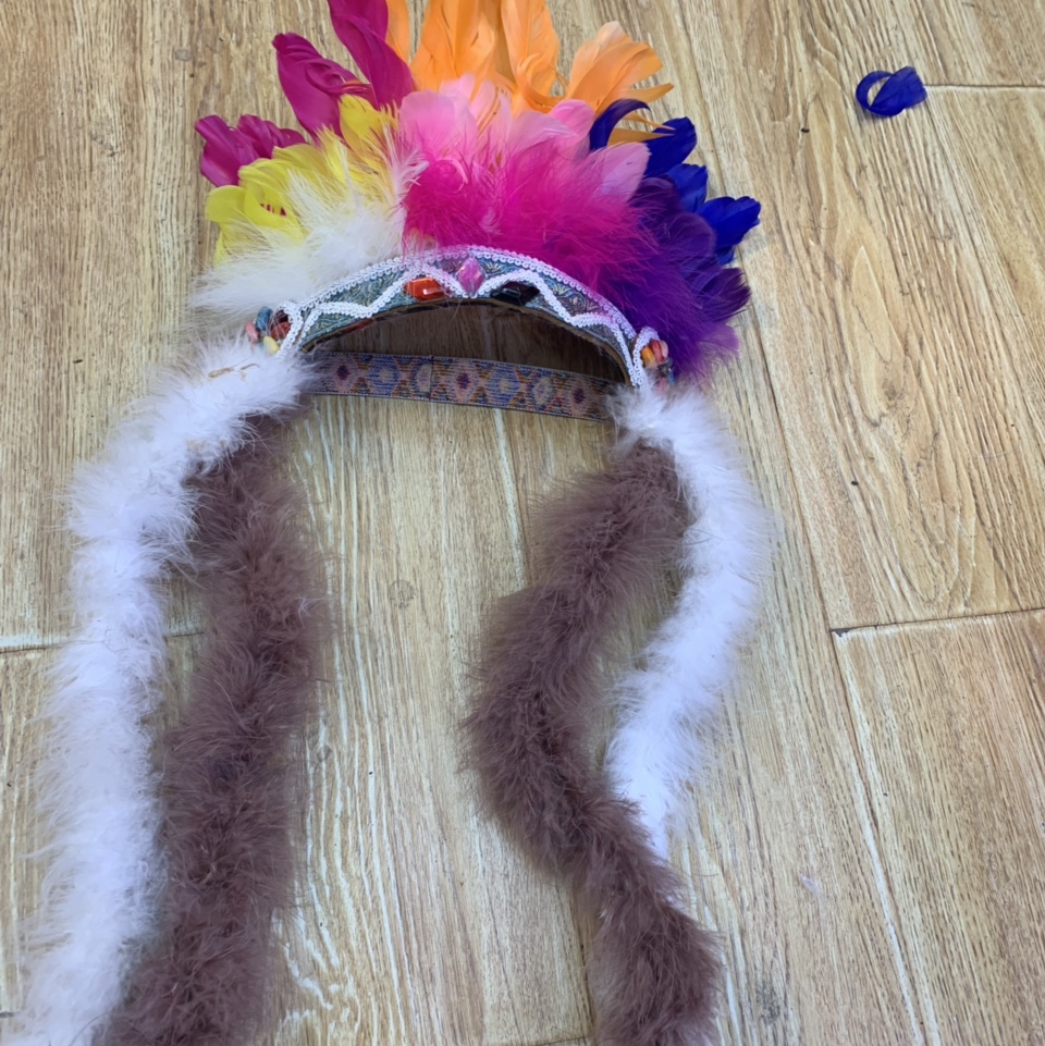 Big, fluffy, multicolor Indian hat