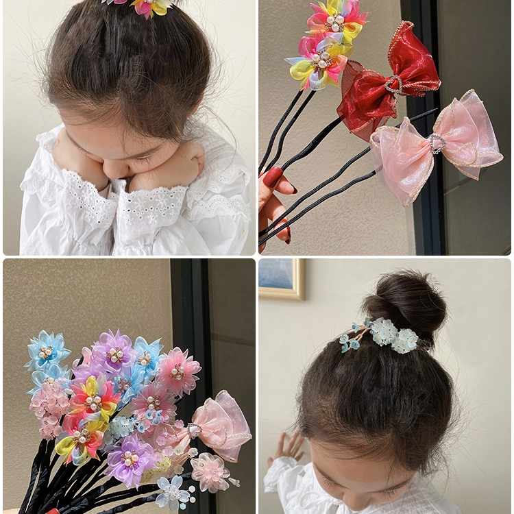 Children's hair bun, bow, new fashionable headwear, girls' daily hair binding and fixation decoration headwear, hair clips, hair clips