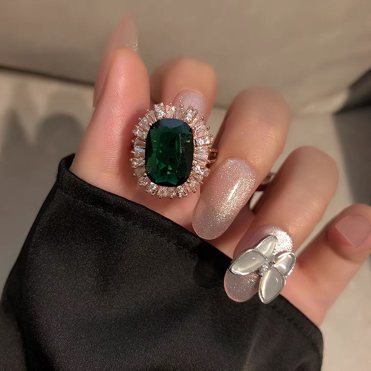 小众设计复古气质祖母绿开口戒指