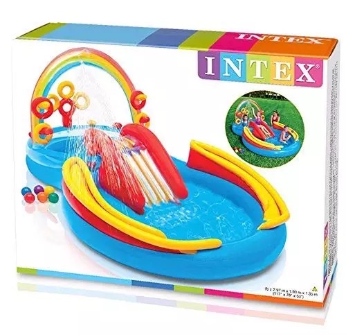 INTEX57453 figure-eight slide, rainbow inflatable swimming pool, thickened children's water play pool, home ocean ball pool Item Picture