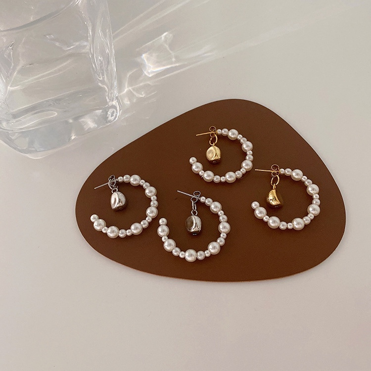 Pearl metal ear loops, French vintage thumbnail