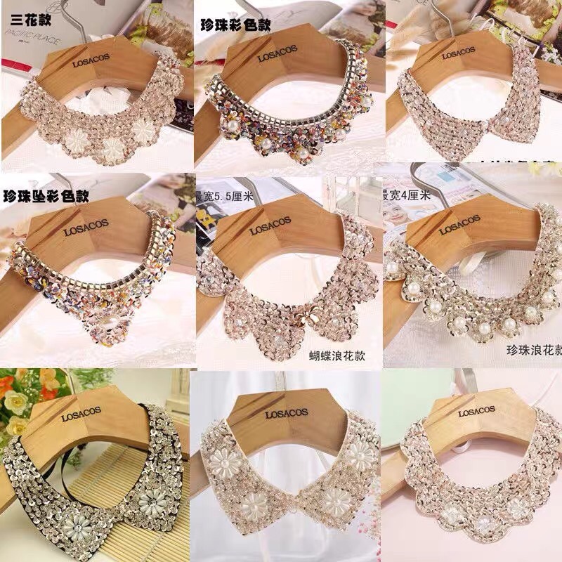 Korean fashion doll collar gold nail beads glitter female false collar pearl glitter decorated spring and autumn shirt sweater false collar 25