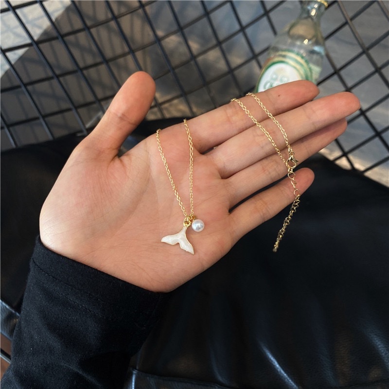 滴油鱼尾珍珠项链锁骨链ins网红同款精致项圈 产品图