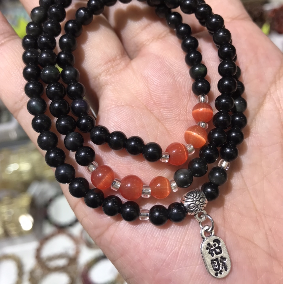White jade crystal pearl Treasure Women's necklace, Obsidian three-ring bracelet, multi-functional red cat's eye, golden cat's eye, red agate, shopping mall welfare, scenic spot bestseller, multi-functional