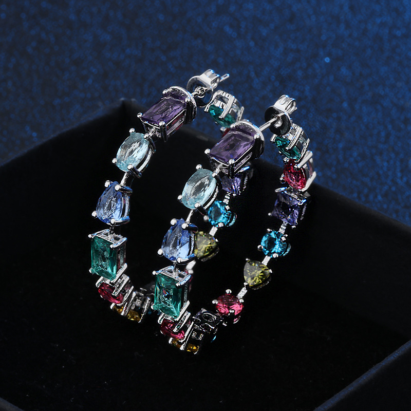 Factory direct sales wish hot selling temperament matching glass stone color circle earrings creative personality South American jewelry thumbnail