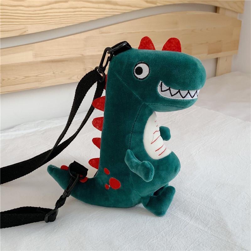 Bag girl Furry tide 2021 Funny little dinosaur bag cartoon cute girl bag plush shoulder crossbody bag