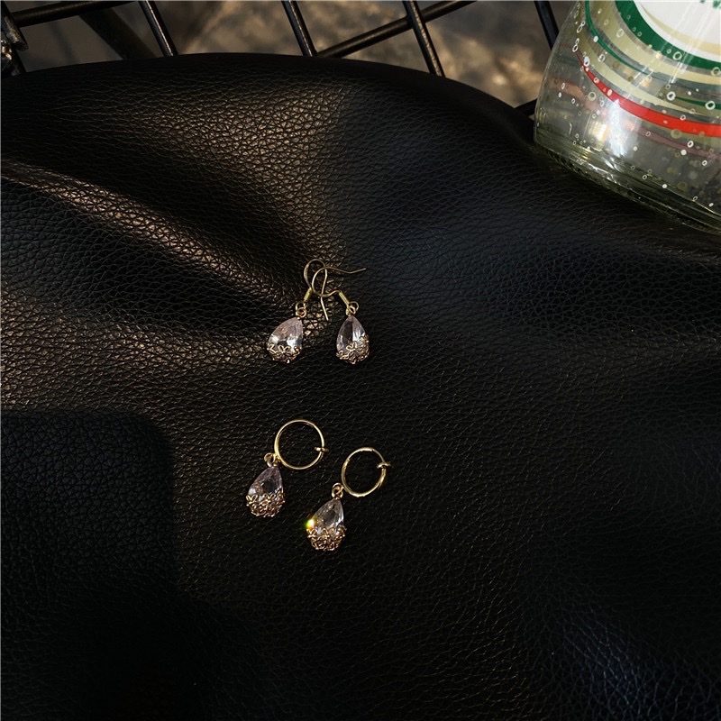 Simple and versatile, high-end zircon water drop earrings, trendy isn, niche and exquisite earrings and pendants details Picture