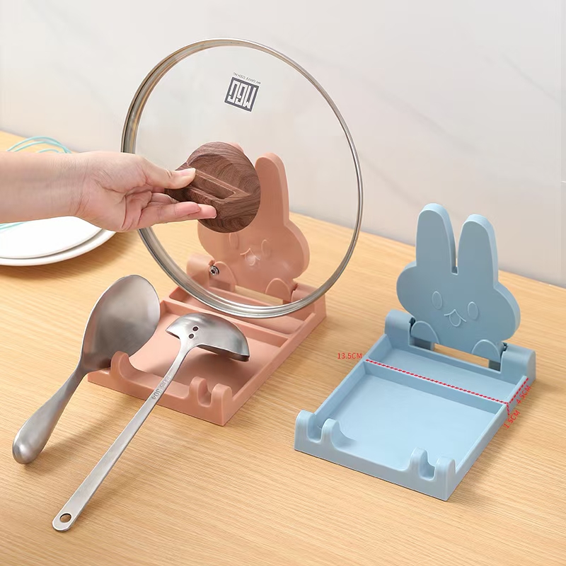 可折叠可爱小兔锅盖架勺子夹厨房小工具图