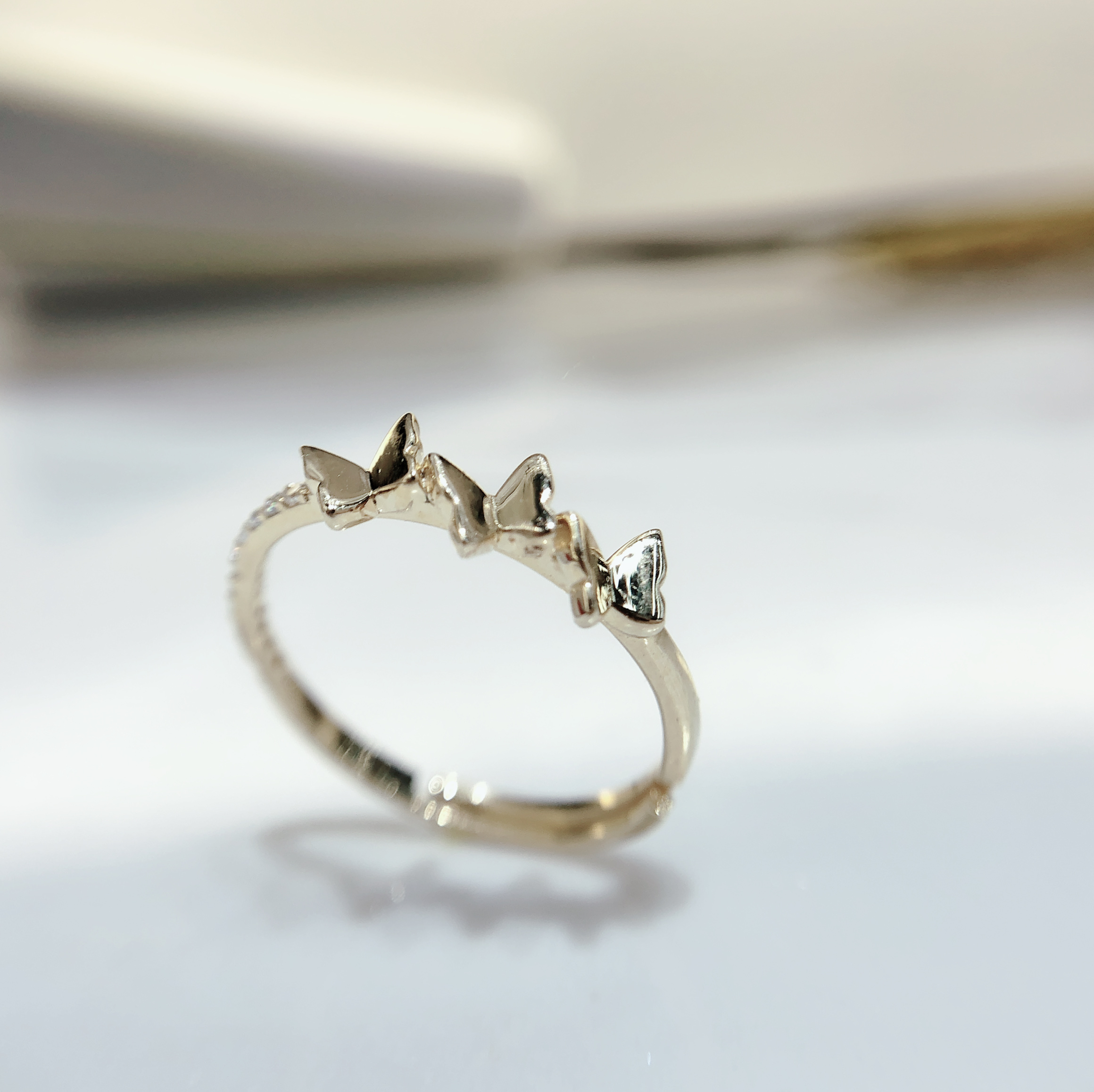 纯银925锆石蝴蝶开口戒指产品图