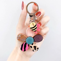 韩饰品可爱小蜜蜂豹纹花朵钥匙扣钥匙圈包挂件