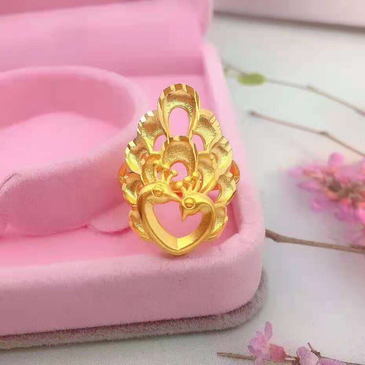 Sand face double peacock flower ring