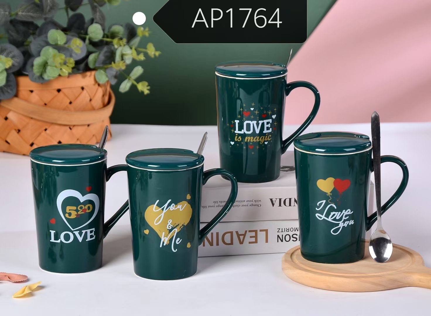 Valentine's Day 10-ounce ceramic cup with lid mug, smart milk heating wonder, warm home base AP1764-LOVE520 Valentine's Day series Ceramic cup details Picture