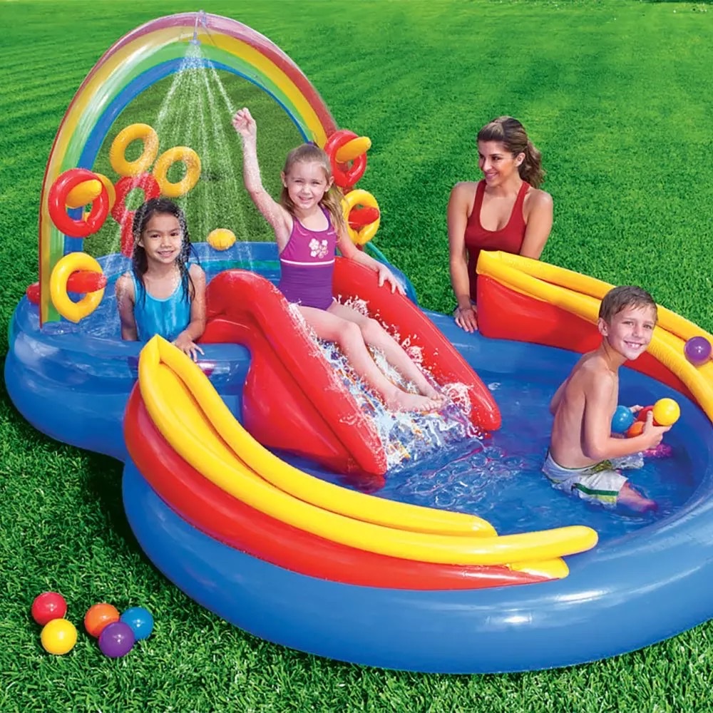 INTEX57453 figure-eight slide, rainbow inflatable swimming pool, thickened children's water play pool, home ocean ball pool Application Scenario