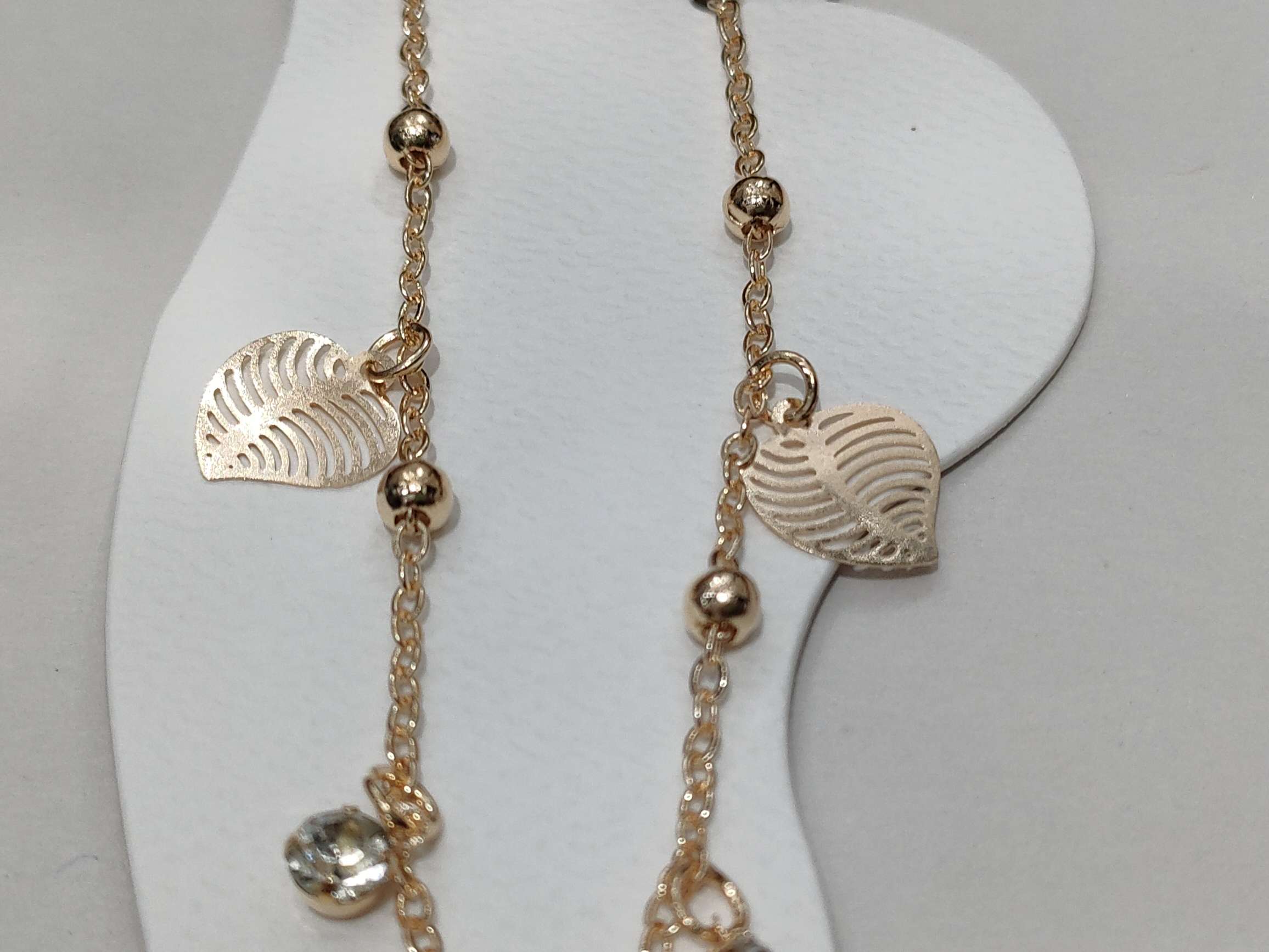 3片2钻圆叶子脚链白底实物图