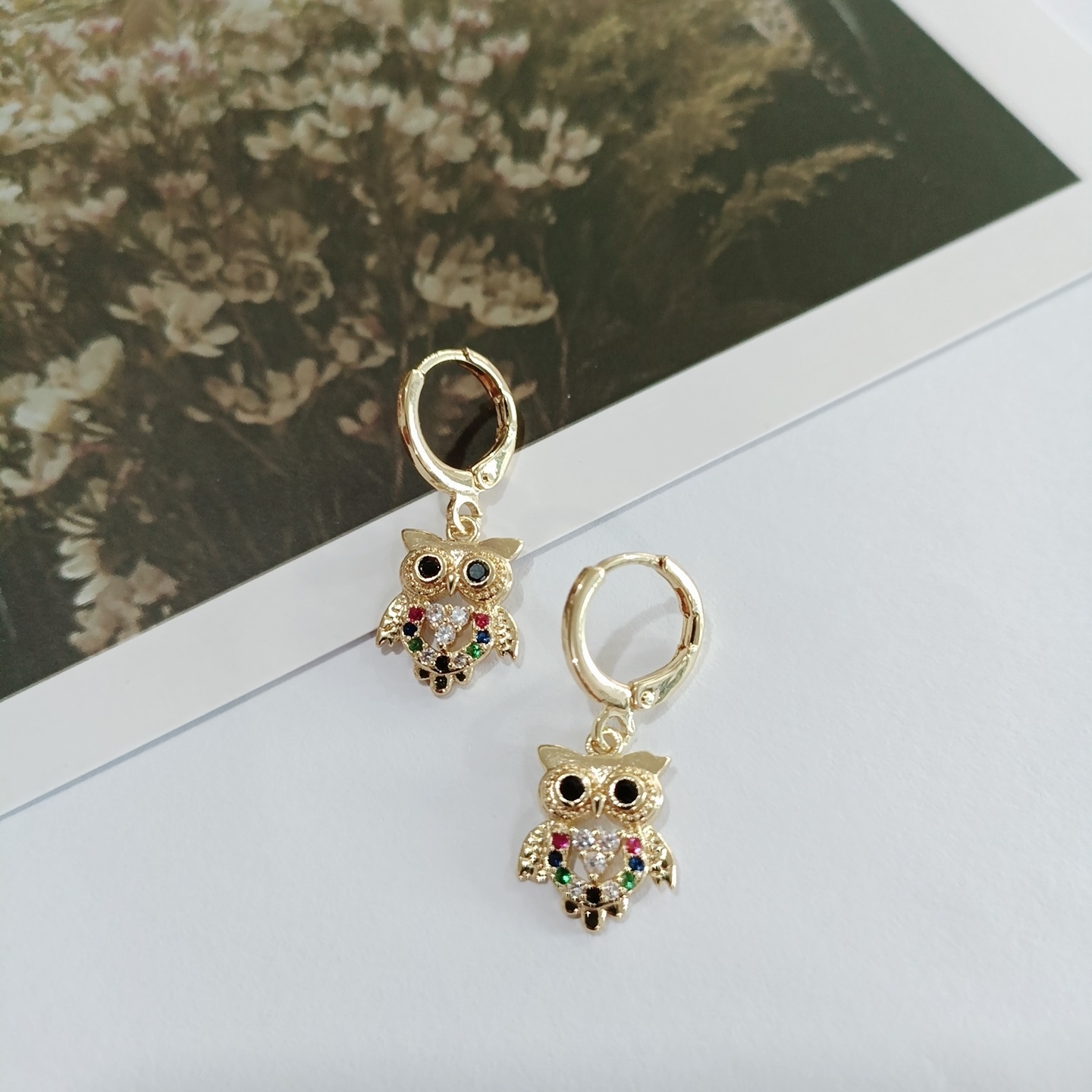 Korean version color zirconium owl earrings Application Scenario