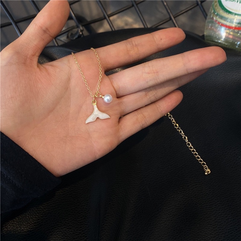 滴油鱼尾珍珠项链锁骨链ins网红同款精致项圈 细节图